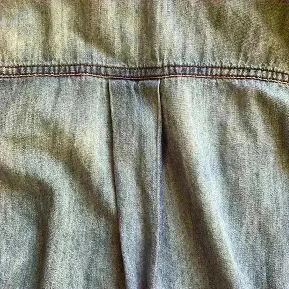 Free People Denim Chambray and Plaid Size XS Button Up Long Sleeve Shirt - Picture 7 of 9